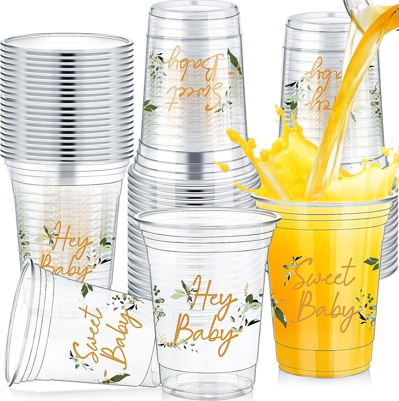 48 Gender Reveal Cups – 16 Oz Clear Plastic, Pink & Blue (Eucalyptus)